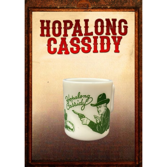 Vintage 1950’s Hazel Atlas Green Hopalong Cassidy White Milk Glass Mug